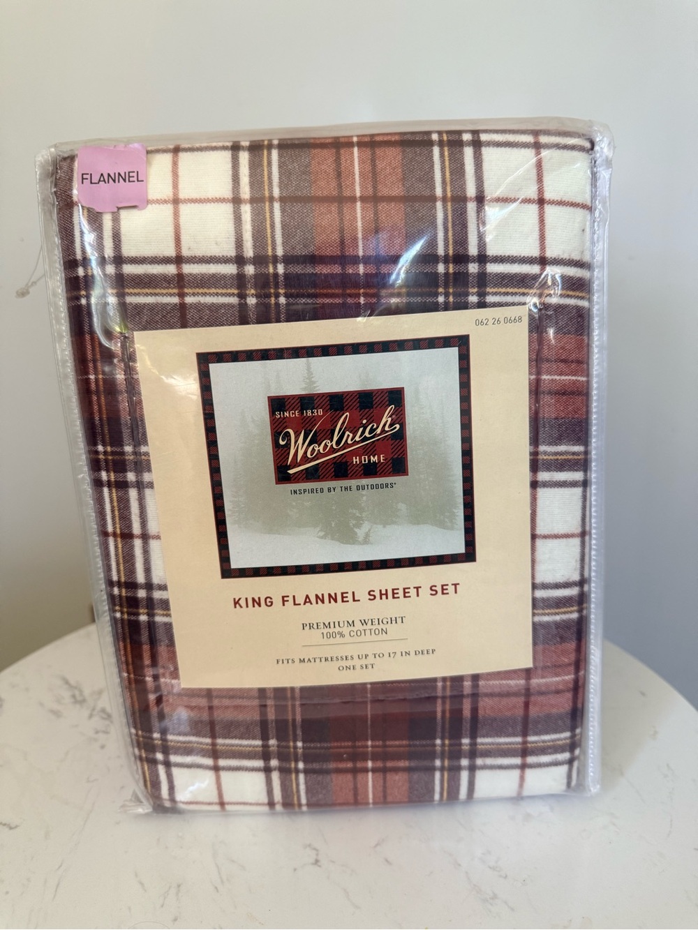 Woolrich King Flannel Sheet Set - Burgundy/brown and Cream Plaid size King